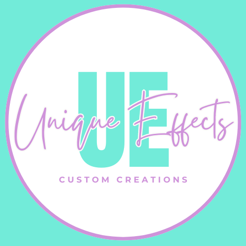 Logo for Unique Effect; a small business that creates unique personalized stainless steel tumblers, water bottles, and mugs.